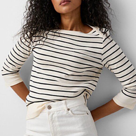 White and black striped bateau t-shirt XXL by Simons - Picture 1 of 9